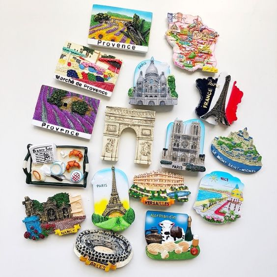 Collection of fridge magnets, magnets, from various parts of the world