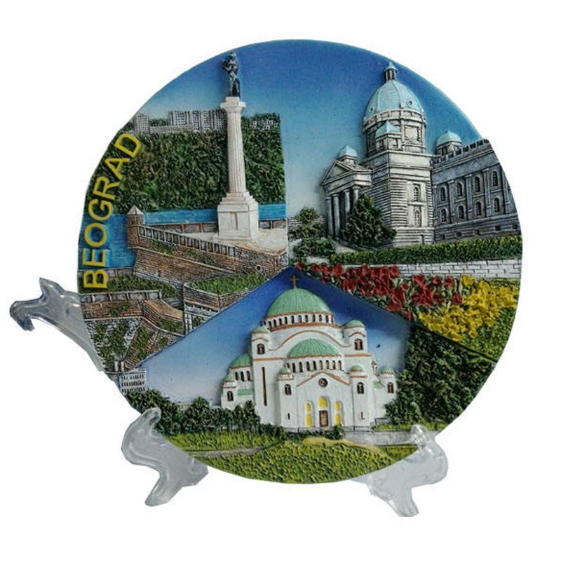 Hand-painted decorative polyresin plate with stand — souvenir home decor