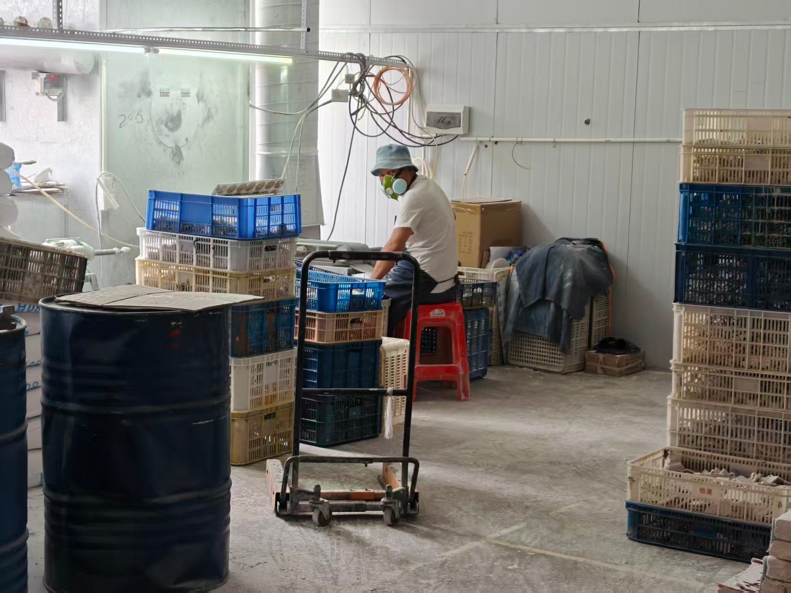 Raw material and component storage in our resin workshop